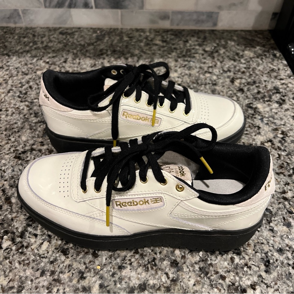 White/Black Reebok Cardi B Lace Up Tennis Shoes Size 7.5 Women’s
